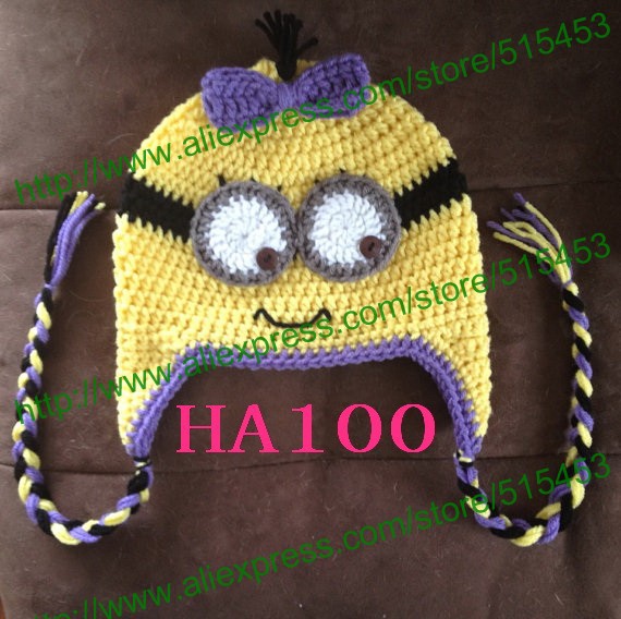 Free-shipping-Minion-Despicable-Me-Hat-Crocheted-two-Eye-Handmade-Novelty-Hat...