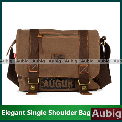AUGUR Coffee Canvas Men Women Classical Elegant Single Shoulder Cross Body Messenger Bag with Durable Strap