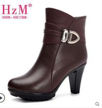 Genuine leather wool boots cotton padded shoes boots female winter boots female high heeled genuine leather