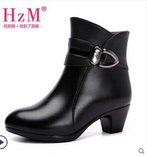 Genuine leather wool boots cotton padded shoes boots female winter boots female high heeled genuine leather