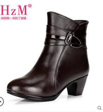 Genuine leather wool boots cotton padded shoes boots female winter boots female high heeled genuine leather