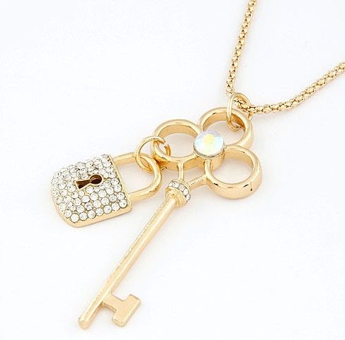 Fashion Love lock concise Long Necklace sweater chain fashion jewelry