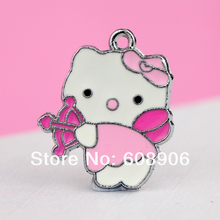 K96a Wholesale 10 pcs Hello Kitty Cupid Hot Pink Charm Pendants DIY Accessories
