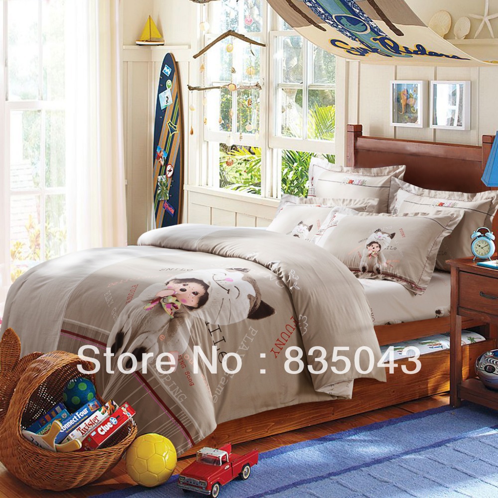 Freeshipping new 2013 children duvet set 100%cotton 4pcs bedding set queen kids bed sets cartoon thick bed linen/bedclothes home(China (Mainland))