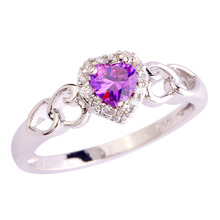 Wholesale Free Shipping 724R1-10 Engagement Heart Cut Amethyst  & White Sapphire 925 Silver Ring Size 10