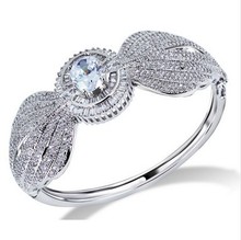 Unique Design Jewelry Women Round Shape bangle Top Grade Zirconia Crystal Prong Setting Nickel Free Plated