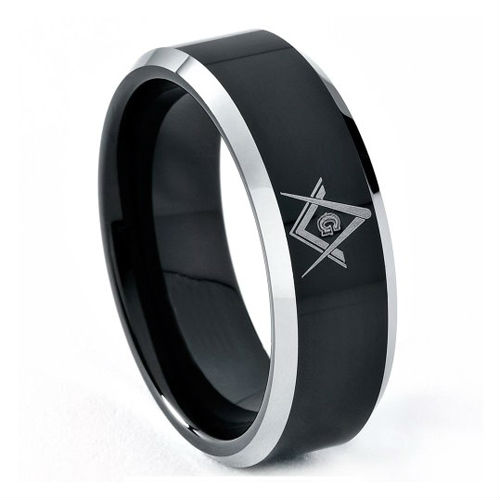 Black Silver Tungsten Ring Freemason Masonic Band Size 6 13 NR66 