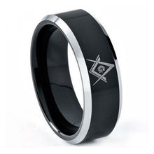 Black & Silver Tungsten Ring Freemason Masonic Band Size 6 – 12 (#NR66)