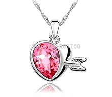 Accessories female necklace short  Fashion color crystal Cupid love heart-shaped pendant necklace    free shipping K142
