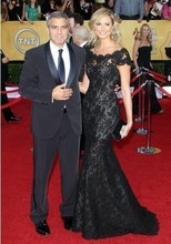New latest formal black lace ballgown evening dress  custom made