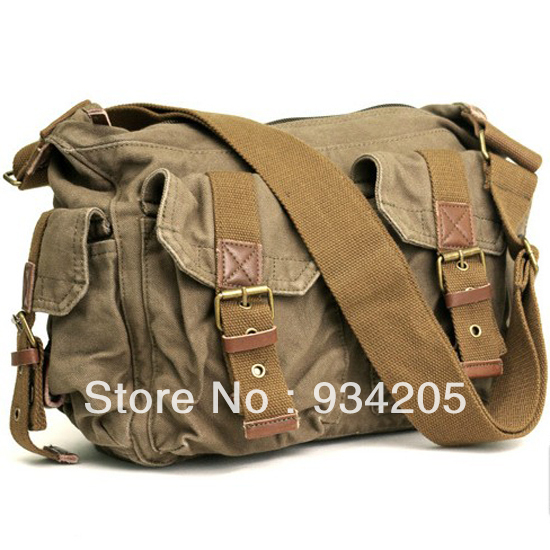 Khaki Canvas Leather Hobo Knapsack Satchel Messenger Shoulder Bags ...