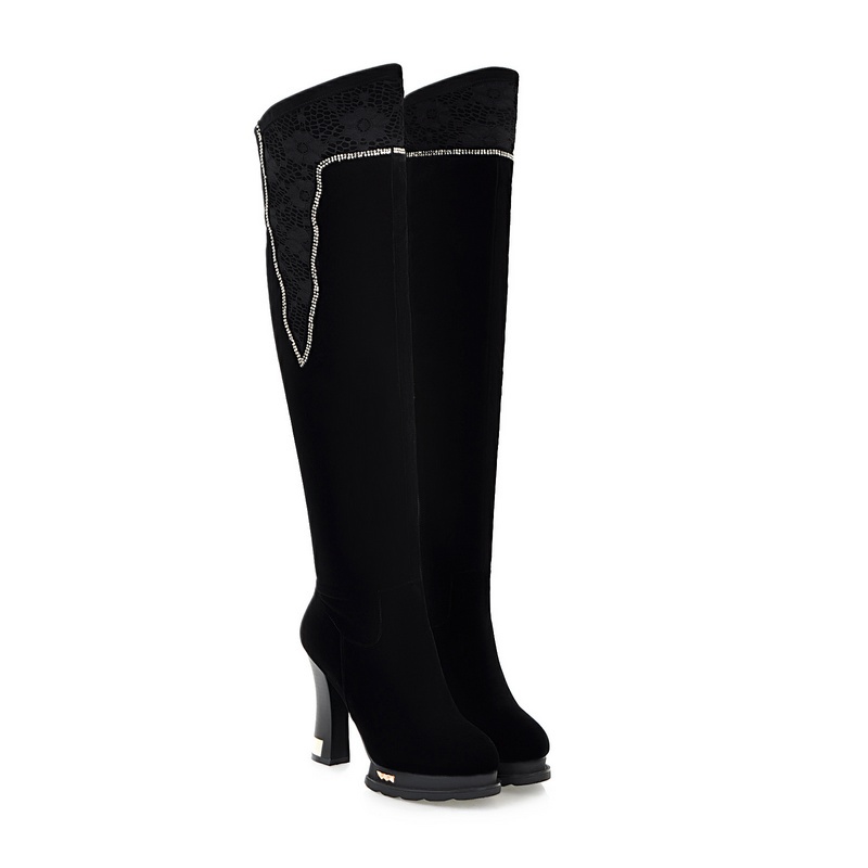Free shipping fashion elegant sexy stovepipe knee boots comfortable and warm winter boots decorative rhinestones 