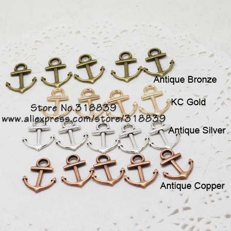 Wholeale 80pcs lot 15 19mm Four Color Plated Mixed Metal Alloy Nautical Anchor Charms Jewelry Anchor