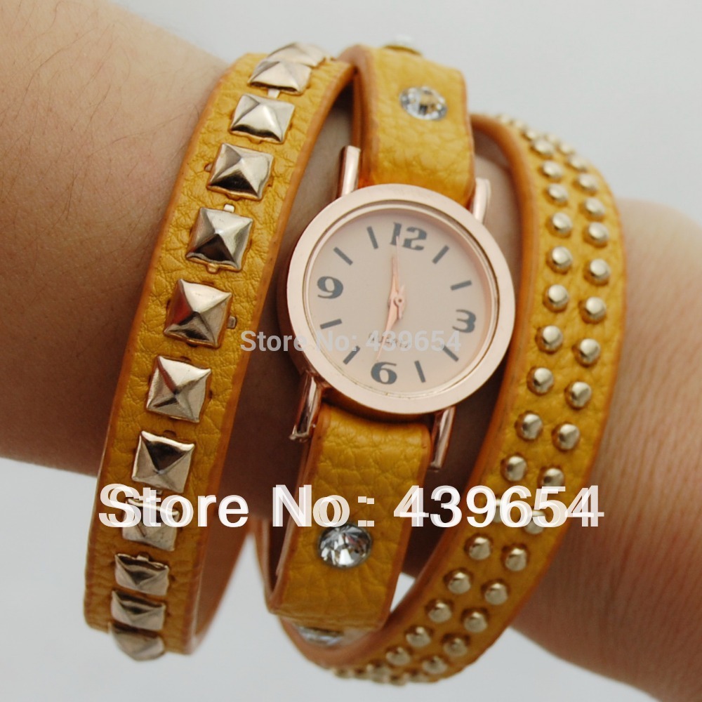 New Arrived wrap Around Bracelet Watch Bowknot Crystal Imitation leather chain women s Quartz wrist watches