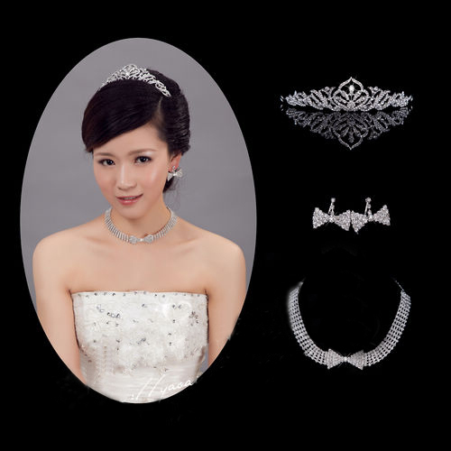 The Bride Accessories Set Formal Dress Wedding Three Pieces Necklace Earrings Crown Marriage Accessory Decoration Hair