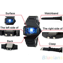 LED Aircraft watches Digital men sports watch military watch Stainless steel Back Light women DRESS Silicone