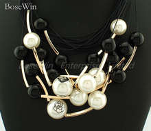 Star Graceful Jewelry Black Rope Through Pearls Beads Golden Tube Random Combination Choker Necklace For Women