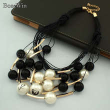 Star Graceful Jewelry Black Rope Through Pearls Beads Golden Tube Random Combination Choker Necklace For Women