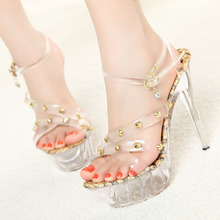 wholesale 2014 new arrive fashion women club Sandals 14cm transparent sexy high heels crystal shoes free