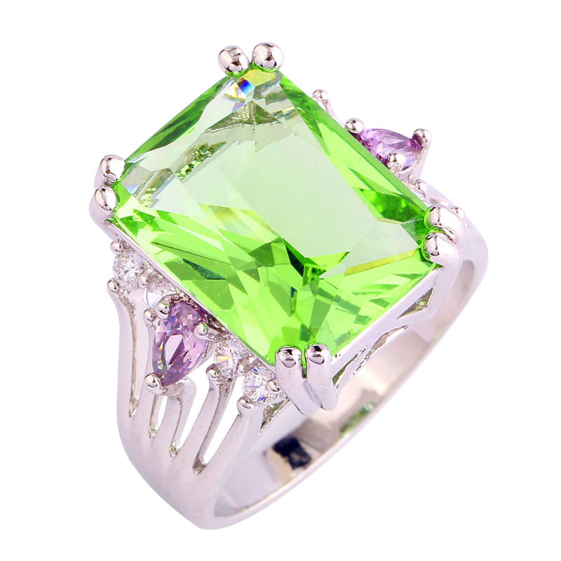 Gorgeous Jewelry Wholesale Cocktail Emerald Cut Green Amethyst White Sapphire 925 Silver Ring Size 7 9