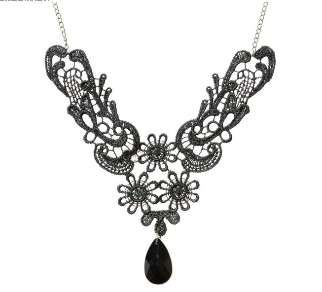 Vintage Royal Vampire Costume Jewelry Black Pendant Lace Collar Necklace For Women Z1T3
