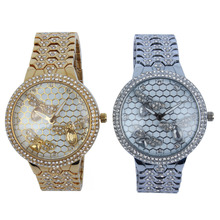 Fashion Casual butterfly Real Gold Plating Stainless Steel quartz movement sports Elegant women rhinestone watches Free