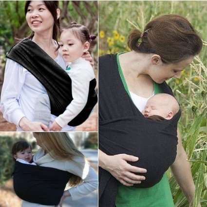 Black Cotton Baby Toddler Sling Carrier Wrap Pouch NEW