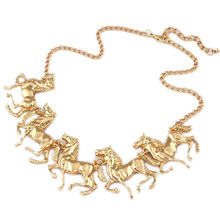 free shipping 2013 costume jewelry gold chunky statement metal horse necklace for women ladies accessories 10041953