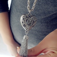 10pcs/lot Wholesale Free Shipping Fashion Vintage Love Heart Necklace Hollow Out Gold Silver Long Tassels Pendant Necklaces
