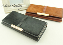 Artisan Genuine leather wallet women’s long design vintage cowhide horsehair folder genuine leather clutch ladies purse bolsa