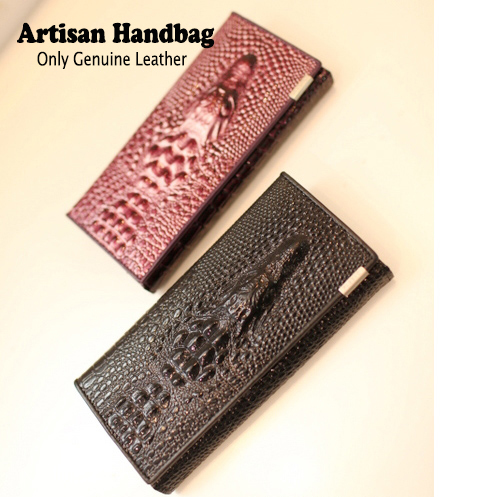 Artisan real picture three dimensional crocodile pattern genuine leather high quality women s long design wallet