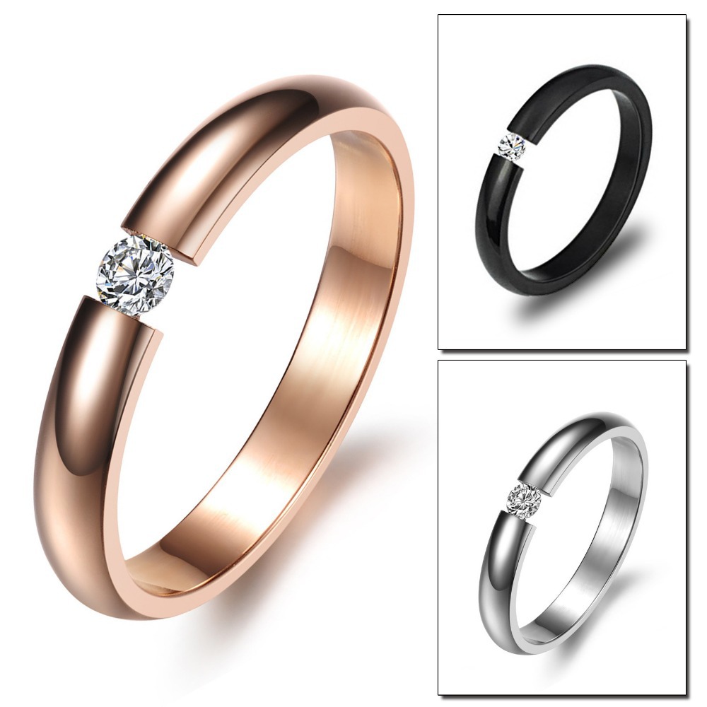 Fine Jewelry Anel Rings Stainless Steel Gold Plated Wedding Rings For Women Austrian Crystal Promise Ring