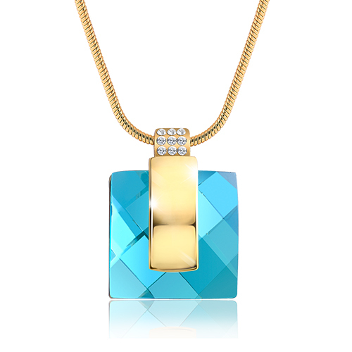2015 Viennois Fashion Gold Blue Soul Crystal Rhinestone Square statement Necklace Pendant Chain NEW Valentine s