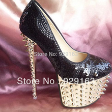 2013 New arrival sexy Fashion Sequins Decorative rivets platform 16cm high heels pumps shoes for women