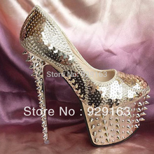 2013 New arrival sexy Fashion Sequins Decorative rivets platform 16cm high heels pumps shoes for women