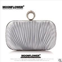 New Women Ladies Handbag Fold Ring Polyester Clutch Evening Bag Alloy Chain Tote Messenger Bag Multicolor