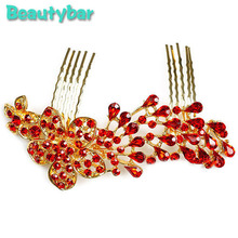 Chinese Vintage Red Rhinestone Insert Comb Flower wedding accessories Marriage accessories hair