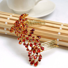 Chinese Vintage Red Rhinestone Insert Comb Flower wedding accessories Marriage Hair accessories 