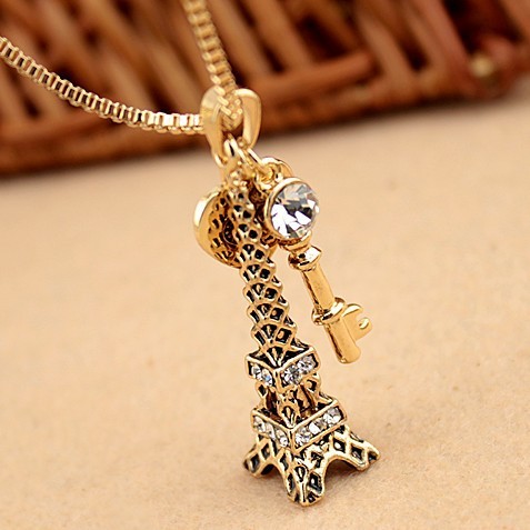 New 2015 vintage Korean hot sale violetta key long necklace wholesale free shipping maxi colar collier
