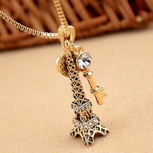 New 2014 vintage fashion Korean hot cross hearts Eiffel Tower key necklace wholesale free shipping colar/collier