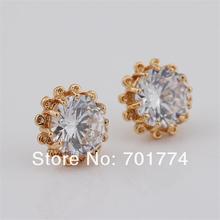 New Womens Girls18k Yellolw Gold Plated Prong Set Clear Round Cupid Cut CZ Cubic Zirconia Stud Earrings Festival Gift Jewelry
