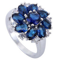 Hot sale! Victorianism Wholesale Cluster Round & Oval Cut Sapphire Quartz & White Sapphire 925 Silver Ring Size 7 8 9 10