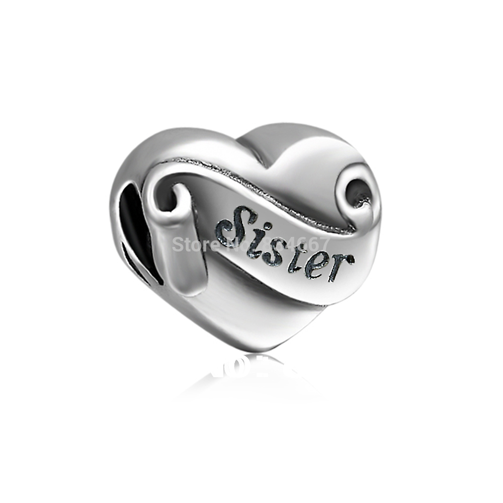 Free Shipping 925 Sterling Silver Sister Daughter Mom Grandma Niece Aunt Love Heart Charms Fit Pandora