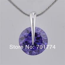 New Womens Girls 18K White Gold Plated Amethyst Purple Cupid Cut Round Cubic Zirconia Pendant Necklace