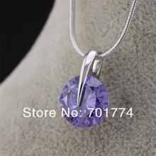 New Womens Girls 18K White Gold Plated Amethyst Purple Cupid Cut Round Cubic Zirconia Pendant Necklace