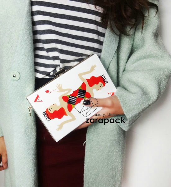 Designer Poker Face Hard CASE Chain Shoulder Bag Purse Perspex women Handbag Box Clutch messenger free