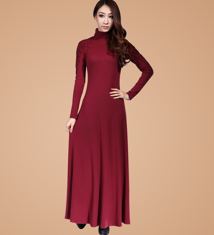 Turtle Neck Floor Length Dress Fashion Dresses