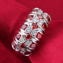 Wholesale Fashion Round Cut Garnet White Topaz Rhinestone Crystal 925 sterling silver jewelry CZ Ring Size