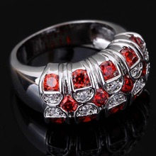 Wholesale Fashion Round Cut Garnet White Topaz Rhinestone Crystal 925 sterling silver jewelry CZ Ring Size