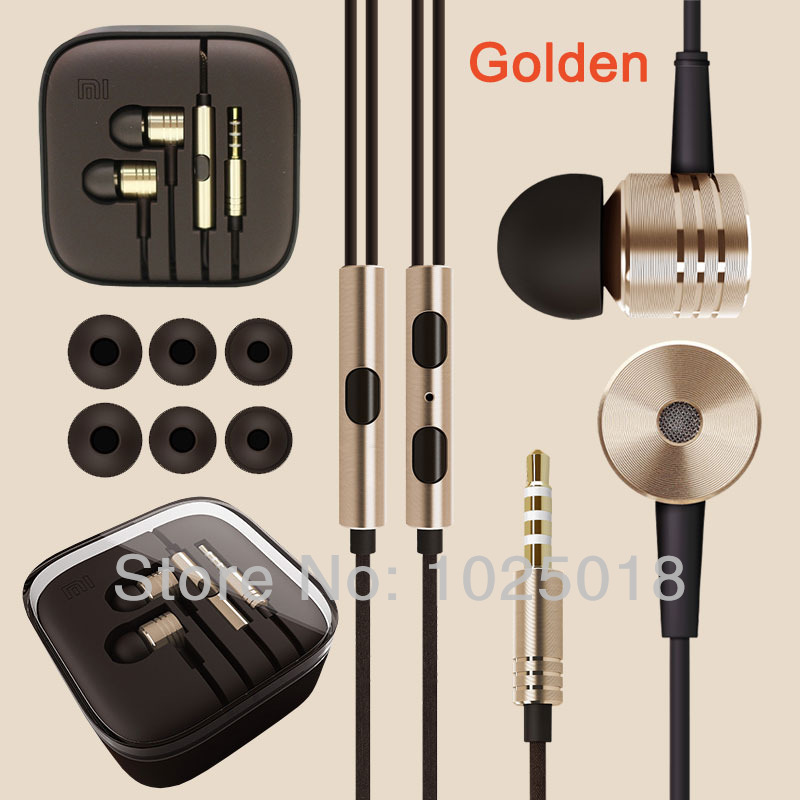 100 New Fashion XIAOMI Piston Earphone 2 Gold Headphone Headset with Remote Mic for MI2 MI2S